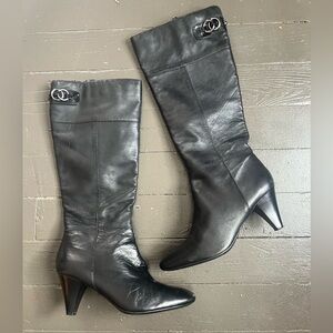 Bandolino Black Leather Kitten Heeled Tall Boots
